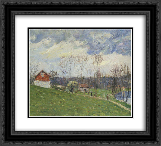 Landscape with House 22x20 Black Ornate Wood Framed Art Print Poster with Double Matting by Loiseau, Gustave