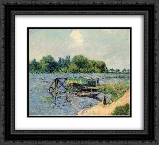 Laundry on the Seine at Herblay 22x20 Black Ornate Wood Framed Art Print Poster with Double Matting by Loiseau, Gustave