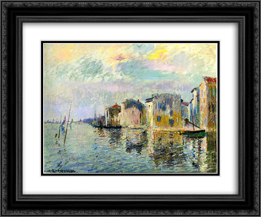 Martigues 24x20 Black Ornate Wood Framed Art Print Poster with Double Matting by Loiseau, Gustave