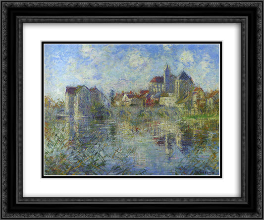 Moret on Loing and the church 24x20 Black Ornate Wood Framed Art Print Poster with Double Matting by Loiseau, Gustave