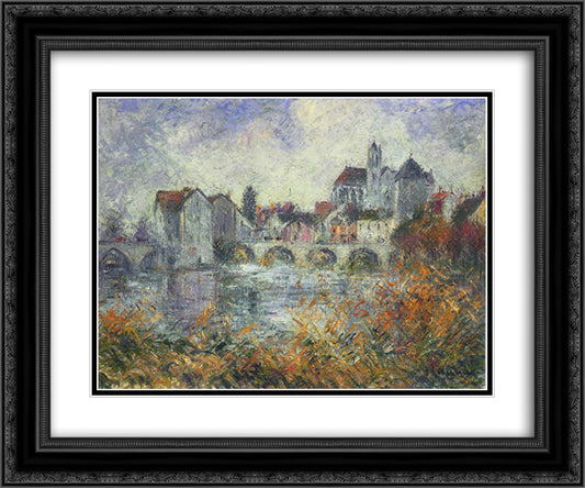 Moret on Loing Autumn 24x20 Black Ornate Wood Framed Art Print Poster with Double Matting by Loiseau, Gustave