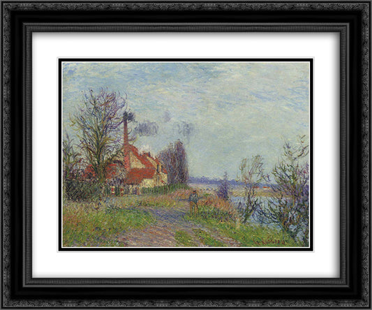 Paper Mill at Port Marly 24x20 Black Ornate Wood Framed Art Print Poster with Double Matting by Loiseau, Gustave