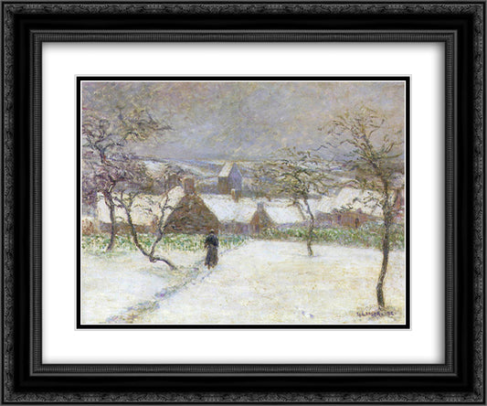 Path in the Snow 24x20 Black Ornate Wood Framed Art Print Poster with Double Matting by Loiseau, Gustave