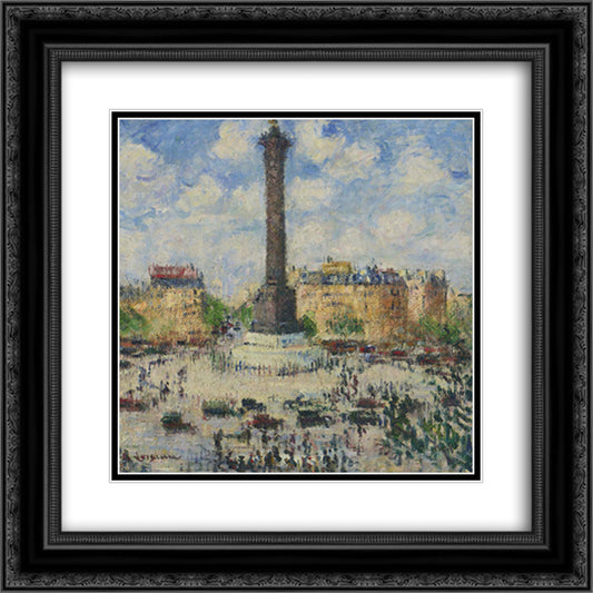 Place de la Bastille 20x20 Black Ornate Wood Framed Art Print Poster with Double Matting by Loiseau, Gustave