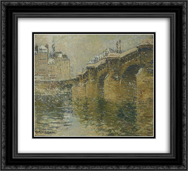 Pont Neuf in the Snow 22x20 Black Ornate Wood Framed Art Print Poster with Double Matting by Loiseau, Gustave