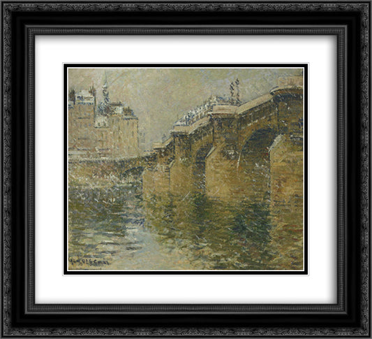 Pont Neuf in the Snow 22x20 Black Ornate Wood Framed Art Print Poster with Double Matting by Loiseau, Gustave
