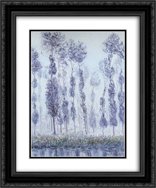 Poplars by the Eure River 20x24 Black Ornate Wood Framed Art Print Poster with Double Matting by Loiseau, Gustave