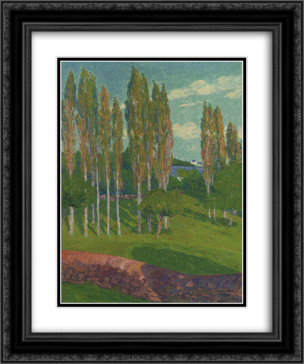 Poplars in Spring 20x24 Black Ornate Wood Framed Art Print Poster with Double Matting by Loiseau, Gustave