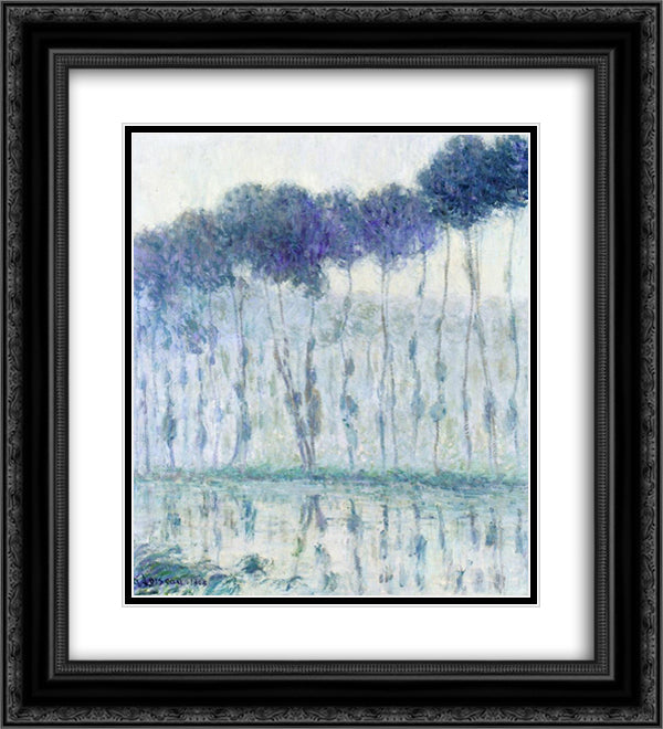 Poplars on the Banks of the Eure 20x22 Black Ornate Wood Framed Art Print Poster with Double Matting by Loiseau, Gustave