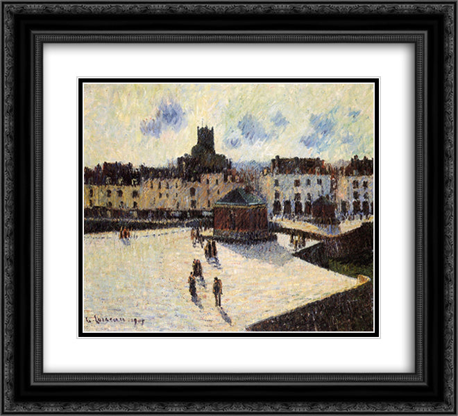 Port at Dieppe 22x20 Black Ornate Wood Framed Art Print Poster with Double Matting by Loiseau, Gustave