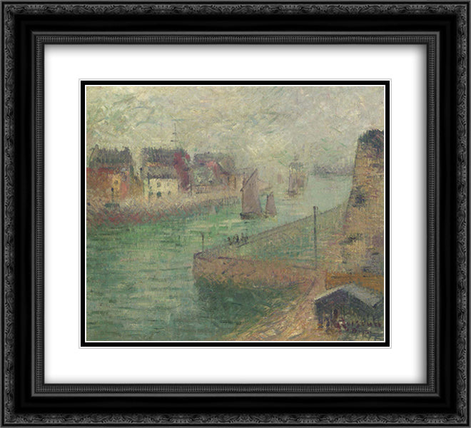 Port at Dieppe in Fog 22x20 Black Ornate Wood Framed Art Print Poster with Double Matting by Loiseau, Gustave