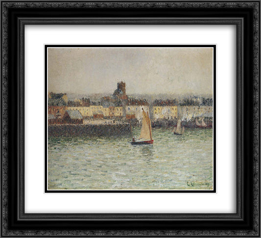 Port of Dieppe 22x20 Black Ornate Wood Framed Art Print Poster with Double Matting by Loiseau, Gustave