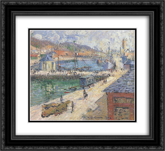 Port of Fecamp 22x20 Black Ornate Wood Framed Art Print Poster with Double Matting by Loiseau, Gustave