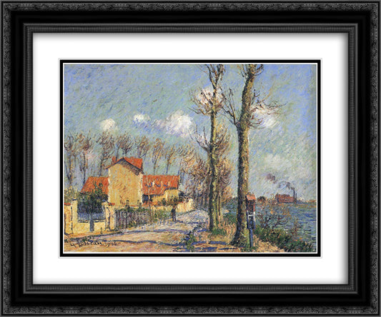 Quay of Pothius in Pontoise 24x20 Black Ornate Wood Framed Art Print Poster with Double Matting by Loiseau, Gustave