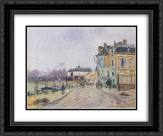 Quay on Oise in Pontoise 24x20 Black Ornate Wood Framed Art Print Poster with Double Matting by Loiseau, Gustave