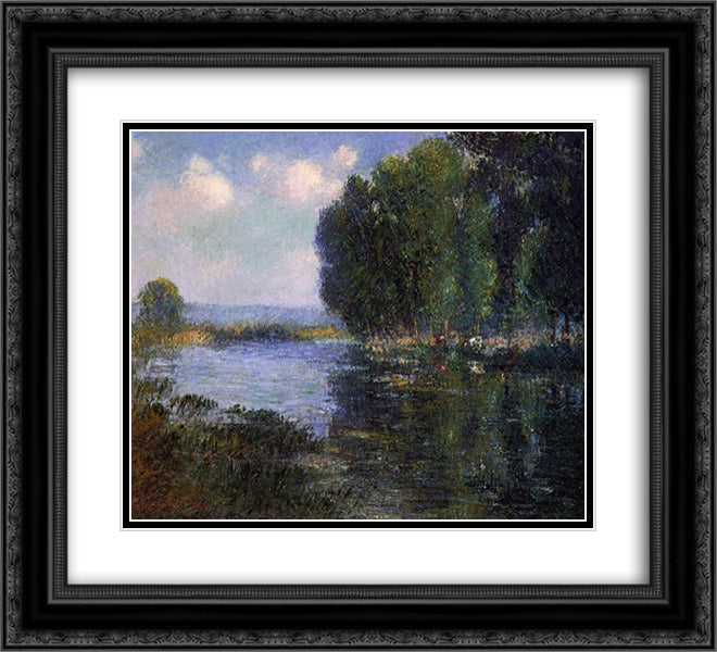 River Bend in Normandy 22x20 Black Ornate Wood Framed Art Print Poster with Double Matting by Loiseau, Gustave