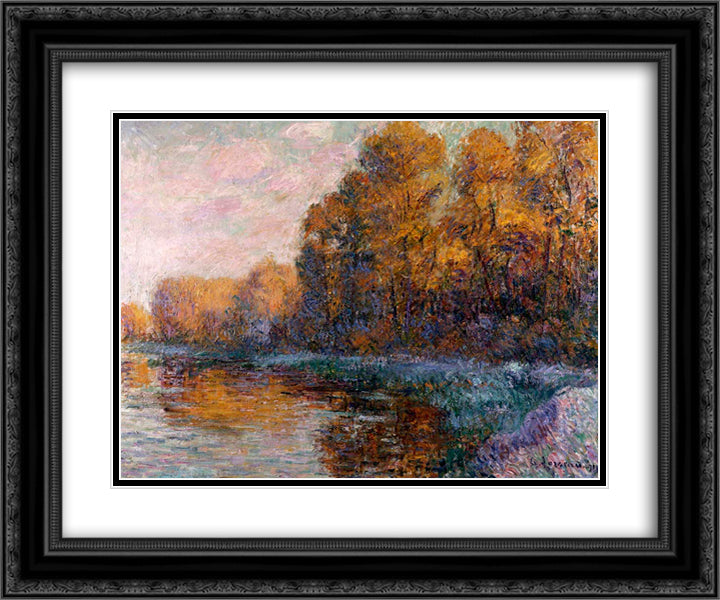 River in Autumn 24x20 Black Ornate Wood Framed Art Print Poster with Double Matting by Loiseau, Gustave