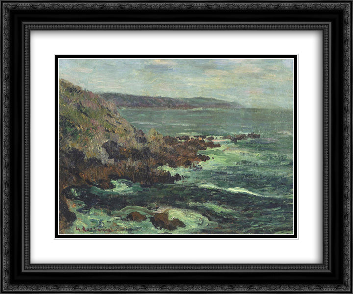 Rock Cliffs by the Sea in Britain 24x20 Black Ornate Wood Framed Art Print Poster with Double Matting by Loiseau, Gustave