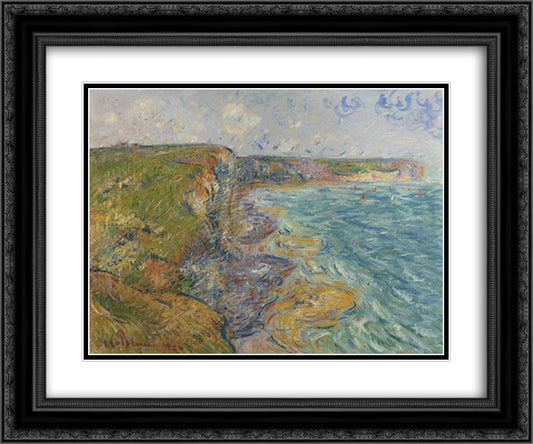 Sailboats near the Cliffs at Yport 24x20 Black Ornate Wood Framed Art Print Poster with Double Matting by Loiseau, Gustave