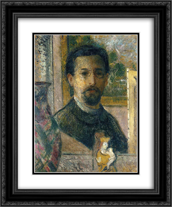 Self-Portrait with Statuette 20x24 Black Ornate Wood Framed Art Print Poster with Double Matting by Loiseau, Gustave