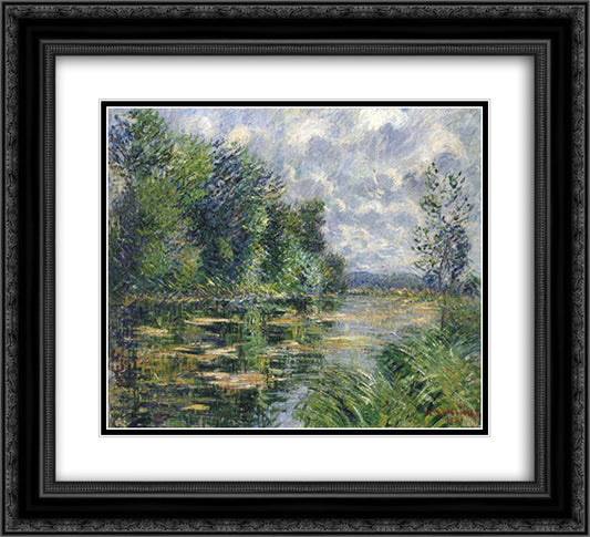 Small Arm of the Seine Near Connelle 22x20 Black Ornate Wood Framed Art Print Poster with Double Matting by Loiseau, Gustave