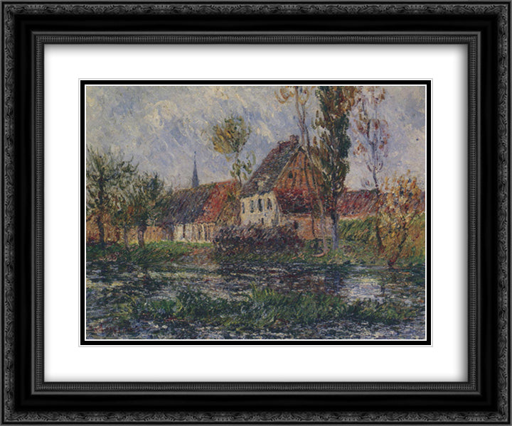 Small Farm by the Eure River 24x20 Black Ornate Wood Framed Art Print Poster with Double Matting by Loiseau, Gustave