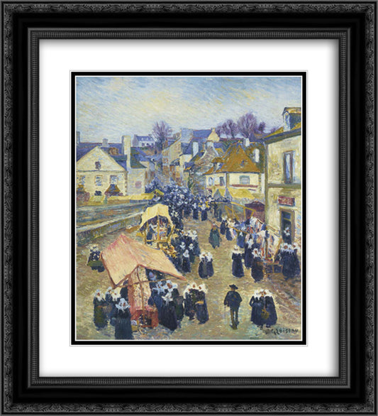 Street at Pont Aven 20x22 Black Ornate Wood Framed Art Print Poster with Double Matting by Loiseau, Gustave