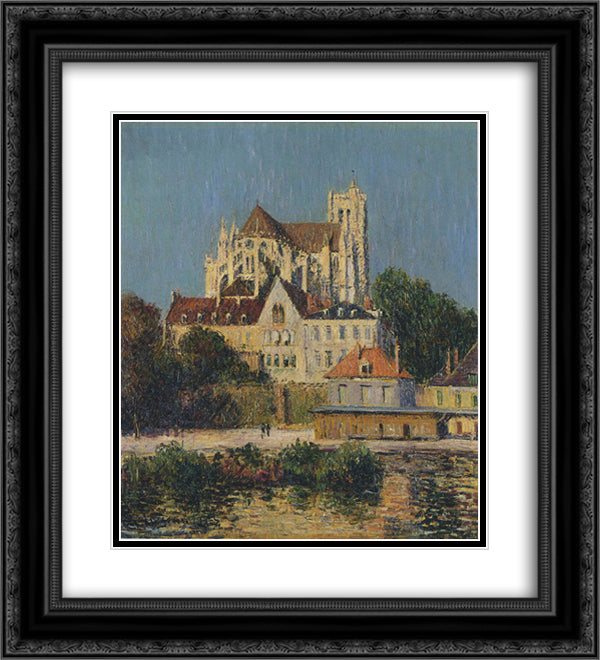 The Auxerre Cathedral 20x22 Black Ornate Wood Framed Art Print Poster with Double Matting by Loiseau, Gustave