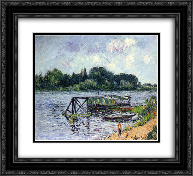 The Laundry Boat on the Seine at Herblay 22x20 Black Ornate Wood Framed Art Print Poster with Double Matting by Loiseau, Gustave