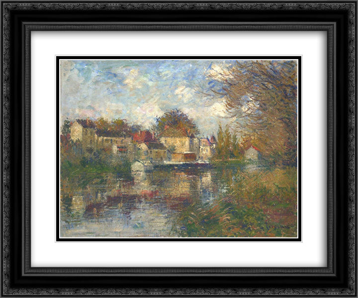 The Loing at Moret 24x20 Black Ornate Wood Framed Art Print Poster with Double Matting by Loiseau, Gustave