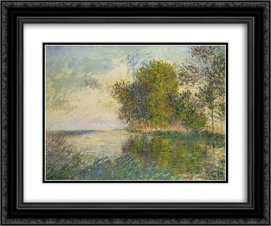 The Normandy River 24x20 Black Ornate Wood Framed Art Print Poster with Double Matting by Loiseau, Gustave