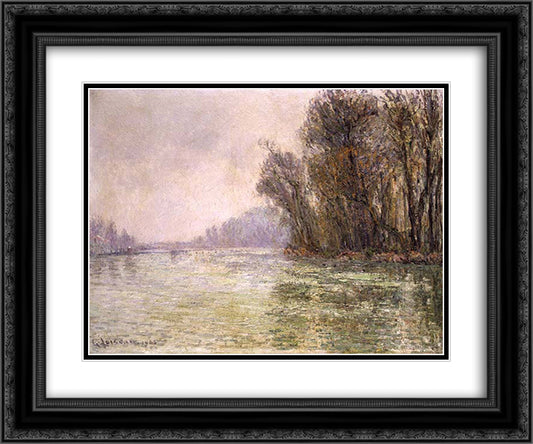 The Oise in Winter 24x20 Black Ornate Wood Framed Art Print Poster with Double Matting by Loiseau, Gustave