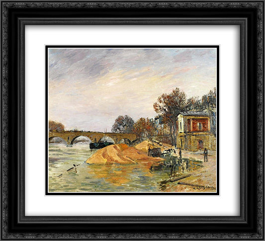 The Pont Marie de Paris 22x20 Black Ornate Wood Framed Art Print Poster with Double Matting by Loiseau, Gustave