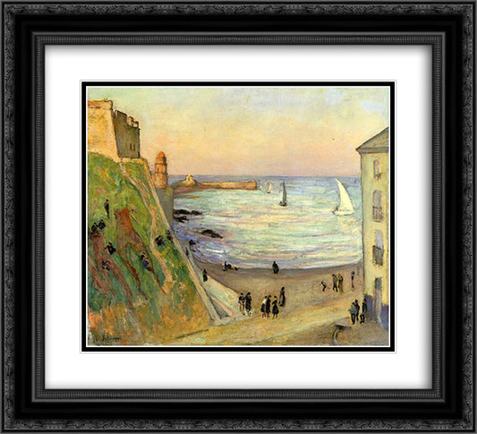 The Port at Collioure 22x20 Black Ornate Wood Framed Art Print Poster with Double Matting by Loiseau, Gustave