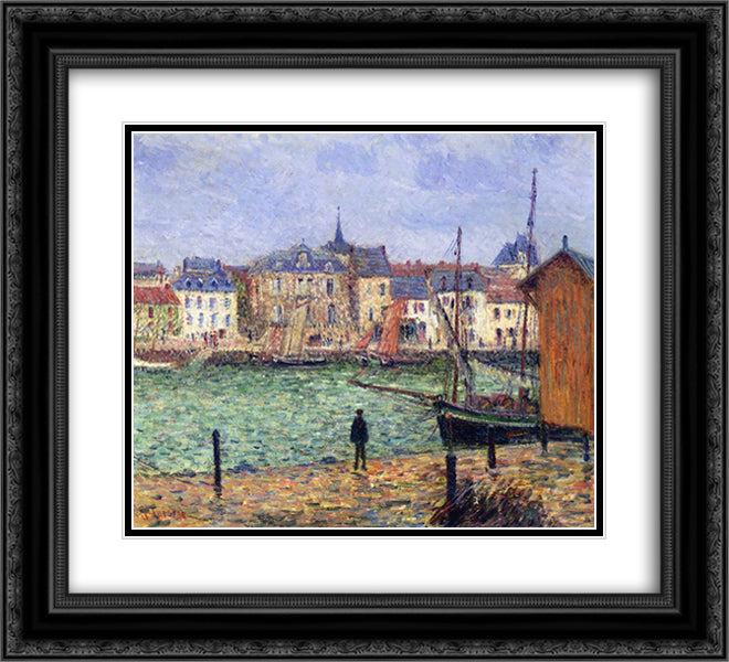 The Port of Pornic 22x20 Black Ornate Wood Framed Art Print Poster with Double Matting by Loiseau, Gustave