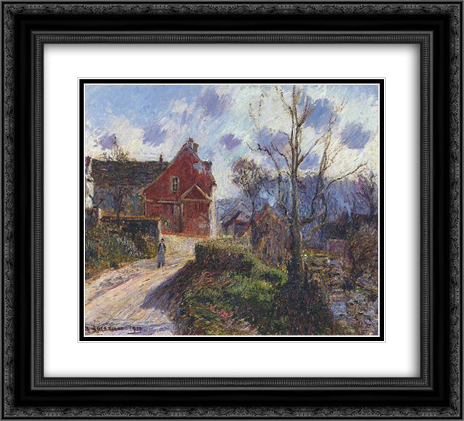 The red painted house 22x20 Black Ornate Wood Framed Art Print Poster with Double Matting by Loiseau, Gustave