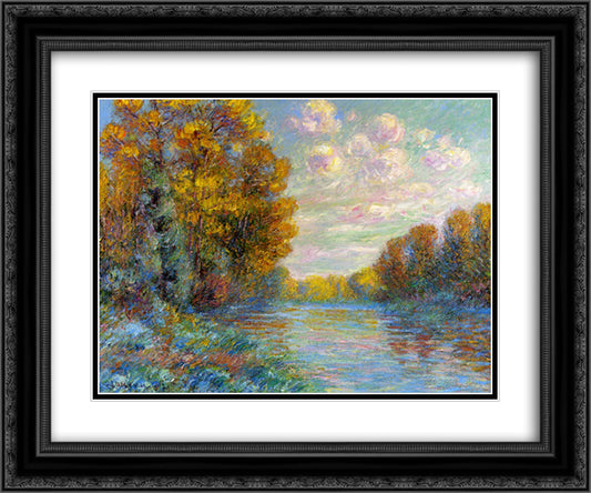 The River in Autumn 24x20 Black Ornate Wood Framed Art Print Poster with Double Matting by Loiseau, Gustave