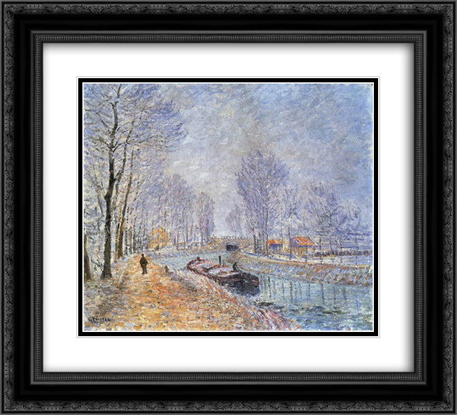 The Seine at Pontoise 22x20 Black Ornate Wood Framed Art Print Poster with Double Matting by Loiseau, Gustave