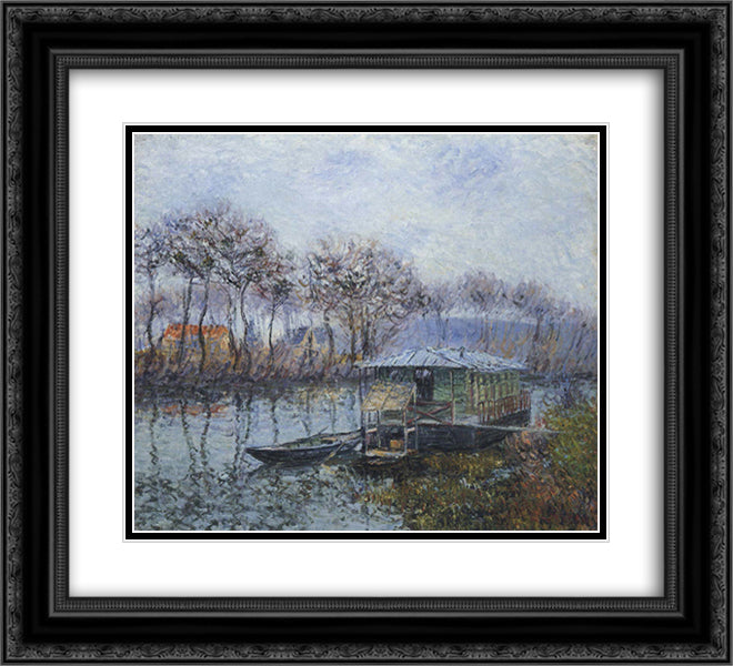 The Seine at Port Marly 22x20 Black Ornate Wood Framed Art Print Poster with Double Matting by Loiseau, Gustave