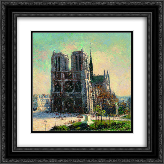 View of Notre Dame 20x20 Black Ornate Wood Framed Art Print Poster with Double Matting by Loiseau, Gustave