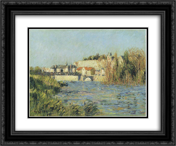 Village in sun on the river 24x20 Black Ornate Wood Framed Art Print Poster with Double Matting by Loiseau, Gustave