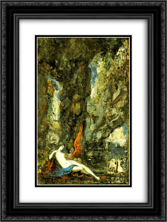 A esfinge vencedora 18x24 Black Ornate Wood Framed Art Print Poster with Double Matting by Moreau, Gustave