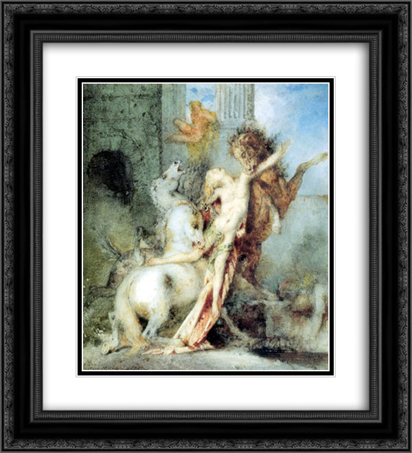 Diomedes Devoured by his Horses 20x22 Black Ornate Wood Framed Art Print Poster with Double Matting by Moreau, Gustave