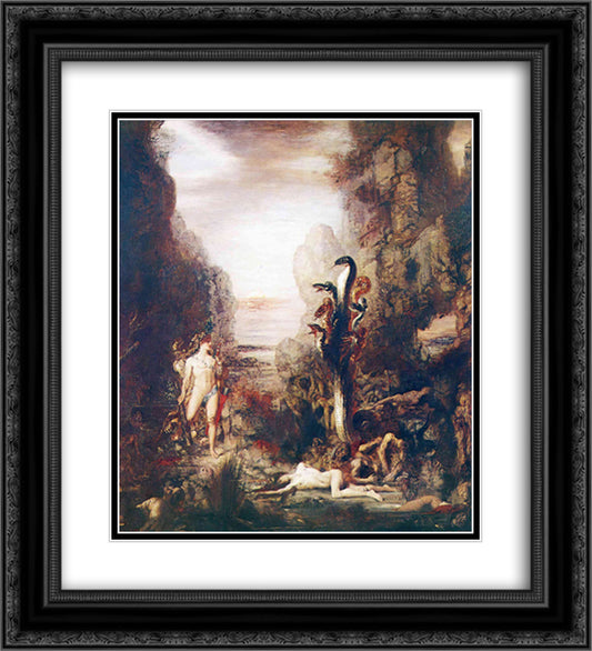 Hercules and the Hydra Lernaean 20x22 Black Ornate Wood Framed Art Print Poster with Double Matting by Moreau, Gustave