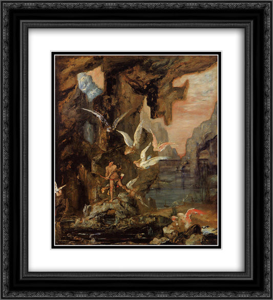 Hercules at Lake Stymphalos 20x22 Black Ornate Wood Framed Art Print Poster with Double Matting by Moreau, Gustave