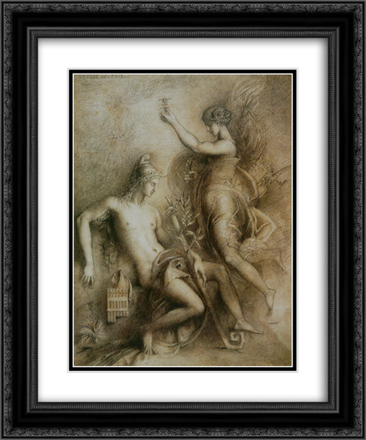 Hesiod and the Muse 20x24 Black Ornate Wood Framed Art Print Poster with Double Matting by Moreau, Gustave