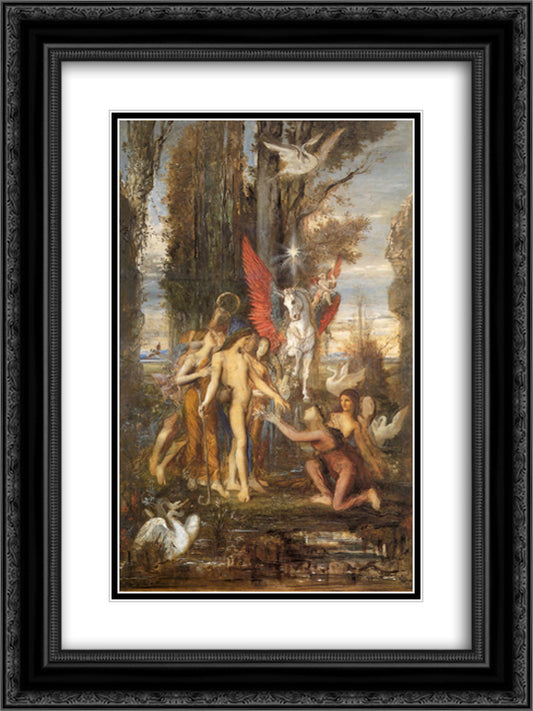 Hesiod and the Muses 18x24 Black Ornate Wood Framed Art Print Poster with Double Matting by Moreau, Gustave