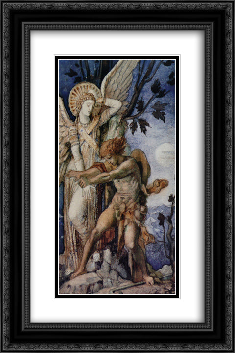 Jacob and the Angel 16x24 Black Ornate Wood Framed Art Print Poster with Double Matting by Moreau, Gustave