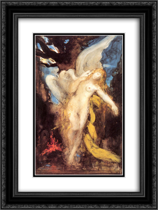 Leda 18x24 Black Ornate Wood Framed Art Print Poster with Double Matting by Moreau, Gustave