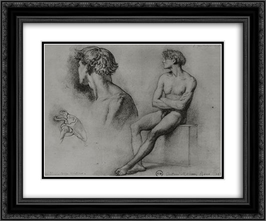 Male nude and other studies 24x20 Black Ornate Wood Framed Art Print Poster with Double Matting by Moreau, Gustave